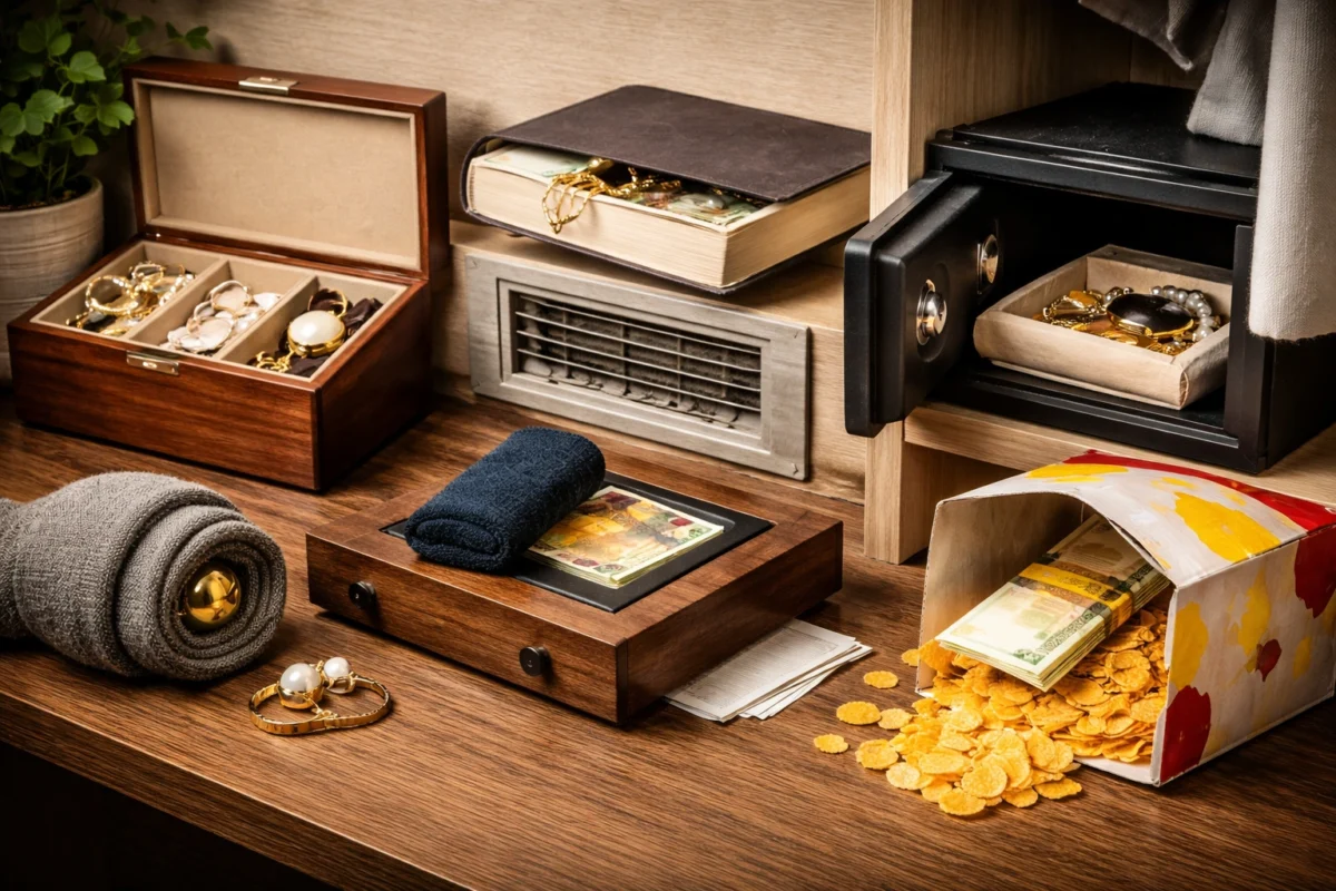 Schmuck sicher verstecken zuhause und auf Reisen: Schmuckkästchen, Safe und unauffällige Verstecke für Ringe, Ketten und Uhren