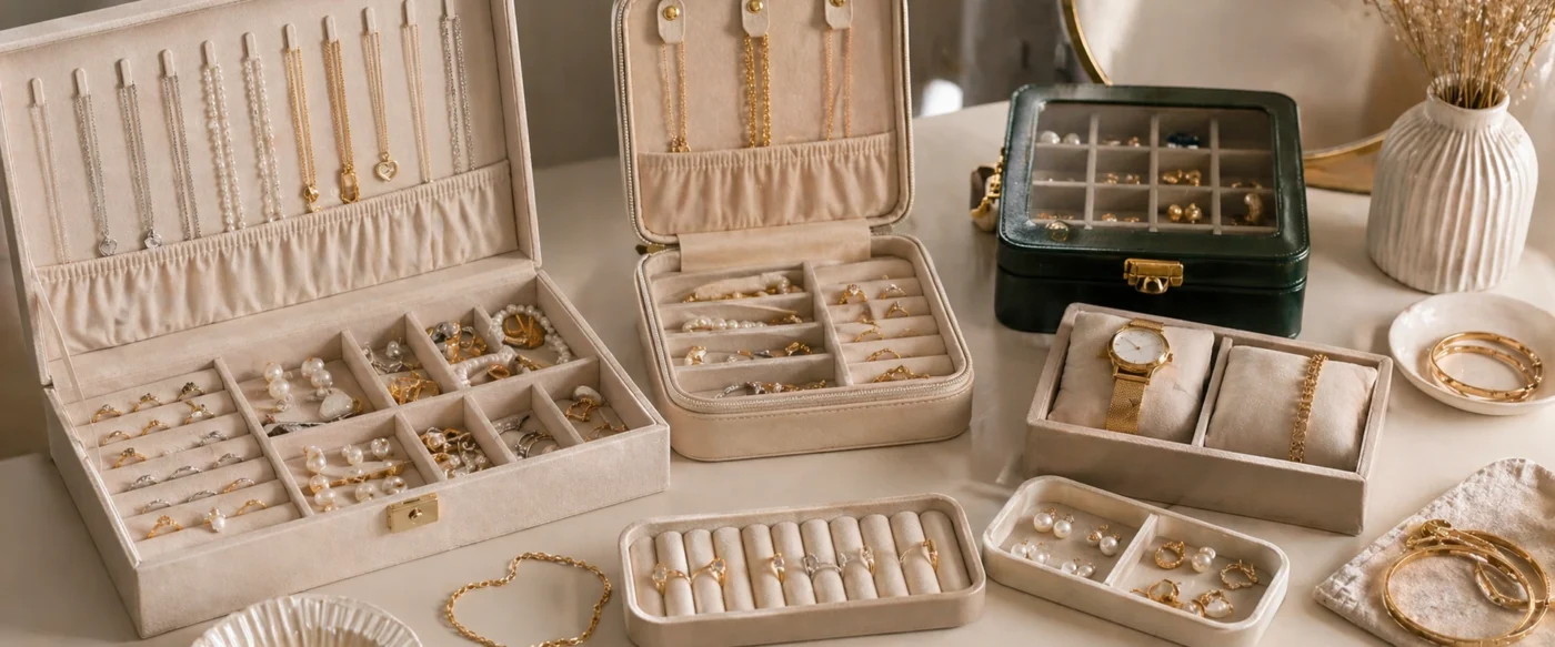 Schmuckaufbewahrung nach Schmuck-Art: Ketten knotenfrei, Ringe auf Ringrollen, Ohrringe sortiert und Uhr sicher im Schmuckkästchen